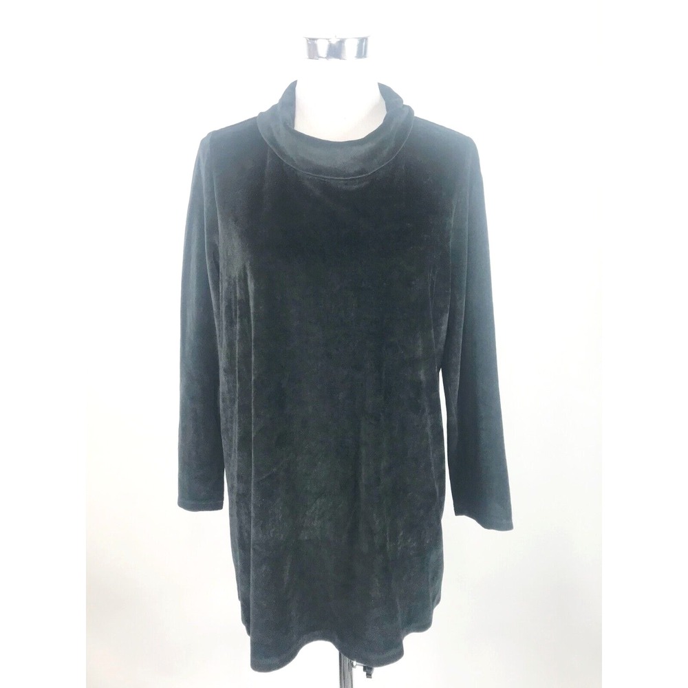 J Jill Sweater Womens Large Black Velour Turtleneck 3/4 Sleeve Pure Jill Comfy